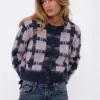 Motel Rocks Cardigans-Anzio Button Up Cardigan In Multi Check Navy and Pink MultiCheckNavyandPink