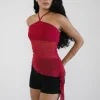 Motel Rocks Halterneck Tops | Going Out Tops-Arabella Halterneck Top in Mesh Cherry MeshCherry