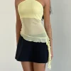 Motel Rocks Halterneck Tops | Going Out Tops-Arabella Halterneck Top in Mesh Lemon MeshLemon