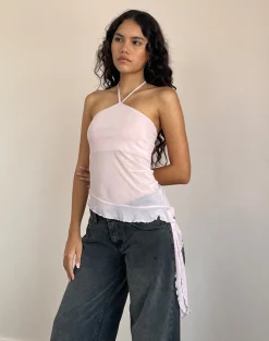 Motel Rocks Halterneck Tops | Strappy Tops-Arabella Halterneck Top In Mesh Pink MeshPink