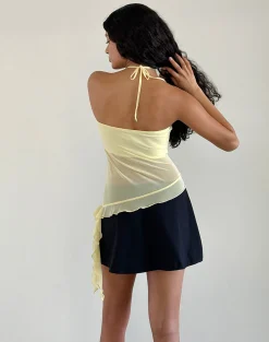 Motel Rocks Halterneck Tops | Going Out Tops-Arabella Halterneck Top in Mesh Lemon MeshLemon