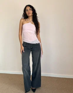 Motel Rocks Halterneck Tops | Strappy Tops-Arabella Halterneck Top In Mesh Pink MeshPink