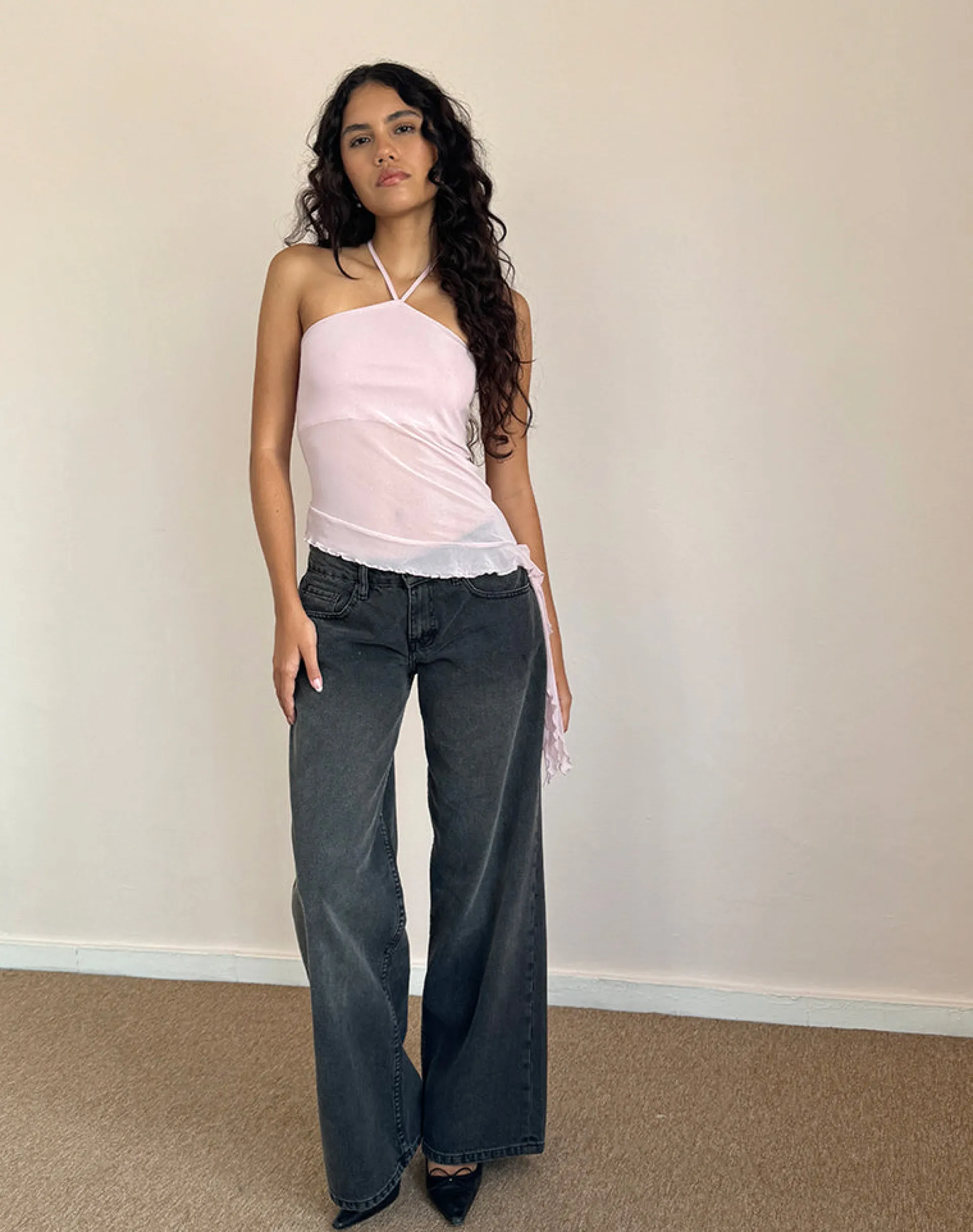 Motel Rocks Halterneck Tops | Strappy Tops-Arabella Halterneck Top In Mesh Pink MeshPink
