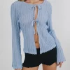 Motel Rocks Cardigans | Shirts And Blouses-Araceli Tie Front Cardigan in Crinkle Blue CrinkleBlue