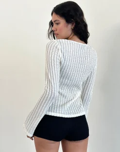 Motel Rocks Cardigans-Araceli Tie Front Top in Crinkle Ecru CrinkleEcru