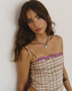 Motel Rocks Co-Ords | Corset Tops-Archie Corset Top in Cream Pastel Check CreamPastelCheck