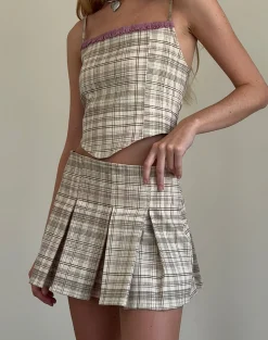 Motel Rocks Co-Ords | Corset Tops-Archie Corset Top in Cream Pastel Check CreamPastelCheck