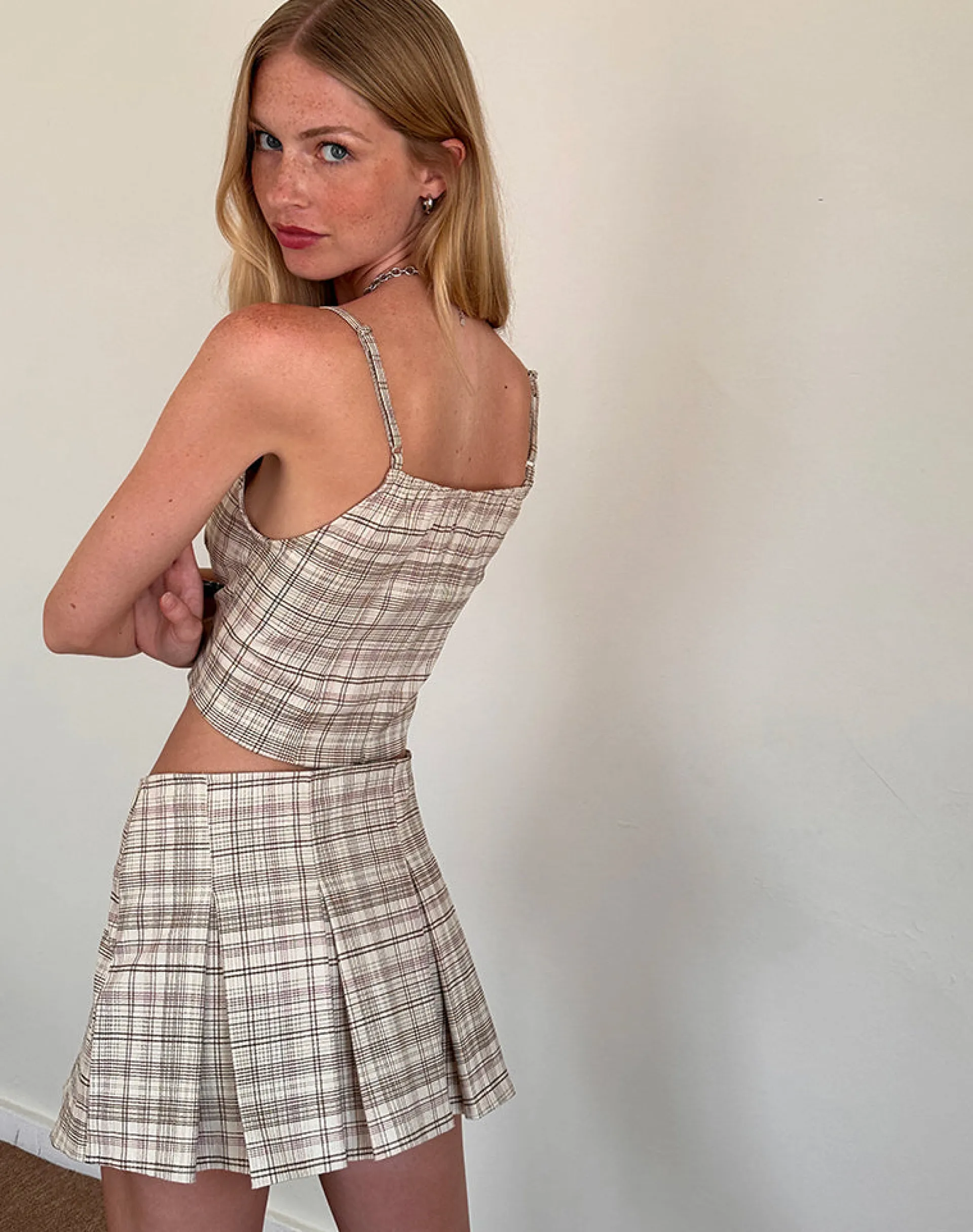 Motel Rocks Co-Ords | Corset Tops-Archie Corset Top in Cream Pastel Check CreamPastelCheck