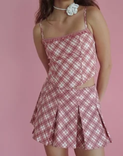 Motel Rocks Co-Ords | Corset Tops-Archie Corset Top in Pink Tartan PinkTartan