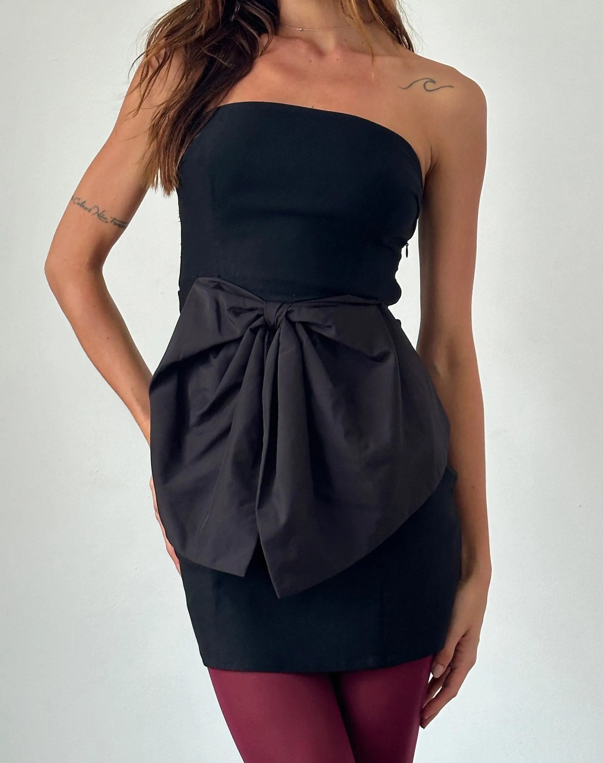 Motel Rocks Little Black Dresses | Party Dresses-Ardeola Oversized Bow Mini Tailored Dress in Black
