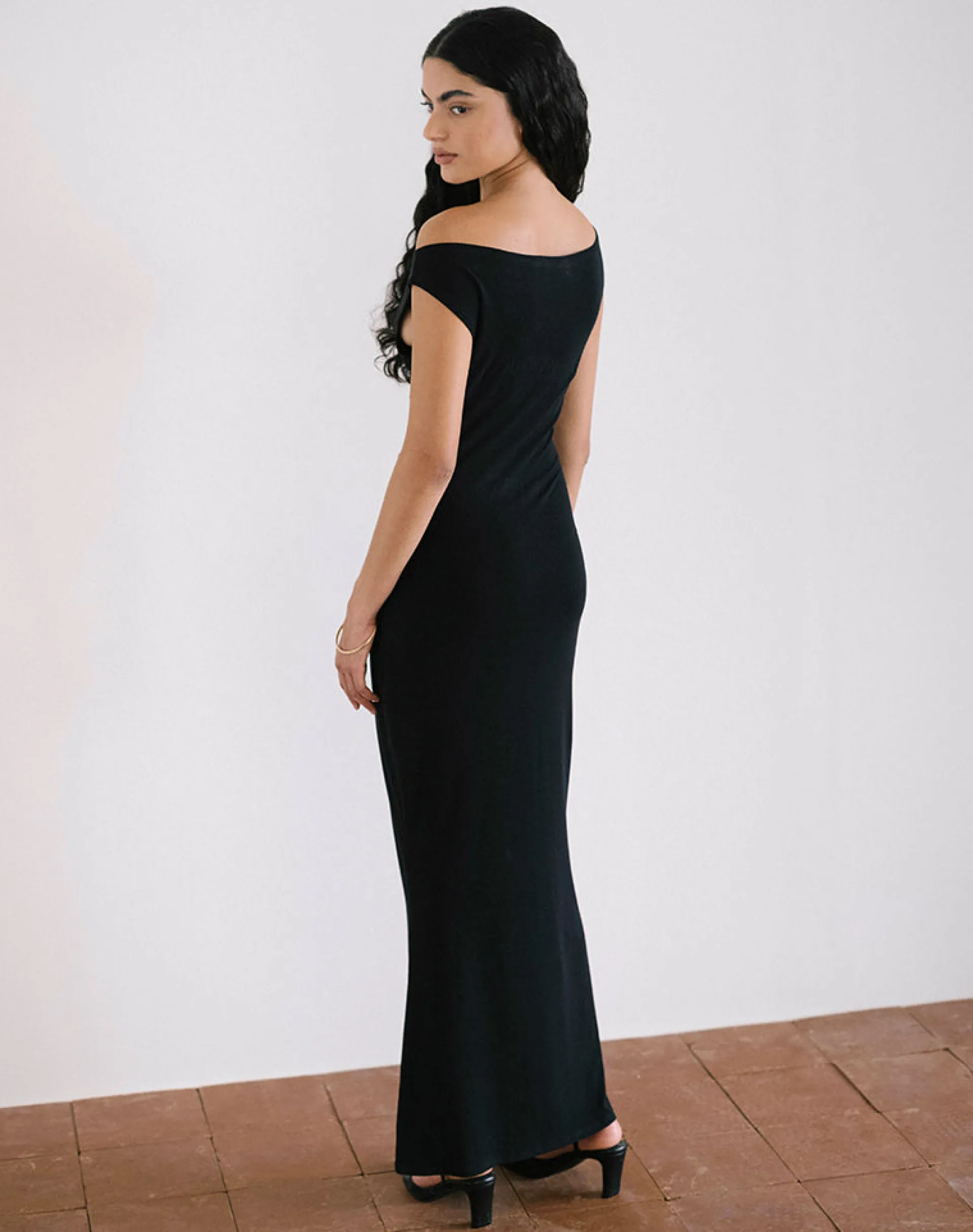 Motel Rocks Day Dresses | Bodycon Dresses-Ardita Asymmetrical Rib Knit Maxi Dress in Black