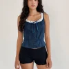 Motel Rocks Vest Tops-Arhan Sleeveless Top in Navy Poplin with White Trim NavyPoplinwithWhiteTrim