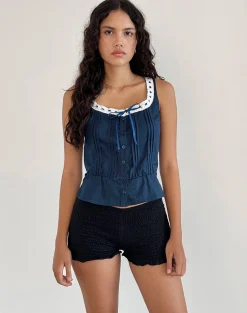 Motel Rocks Vest Tops-Arhan Sleeveless Top in Navy Poplin with White Trim NavyPoplinwithWhiteTrim