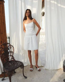 Motel Rocks Co-Ords | Midi Skirts-Aristia Midi Skirt in Woven Broderie White
