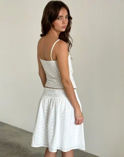 Motel Rocks Co-Ords | Midi Skirts-Aristia Midi Skirt in Woven Broderie White