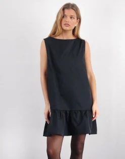 Motel Rocks Mini Dresses-Arkana Babydoll Mini Dress in Black Taffeta