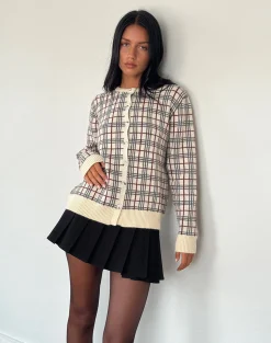 Motel Rocks Cardigans-Arlene Cardigan Checked Knit Cream