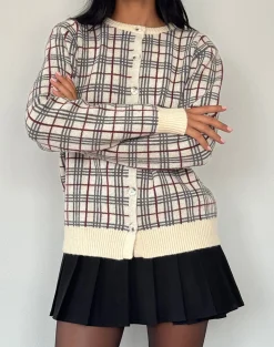 Motel Rocks Cardigans-Arlene Cardigan Checked Knit Cream