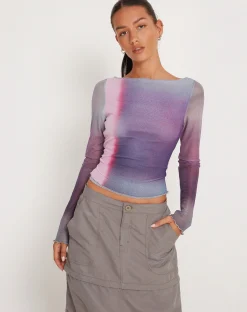 Motel Rocks Printed Tops | Long Sleeve Tops-Armali Long Sleeve Top in Mesh Pink Digi Print MeshPinkDigiPrint
