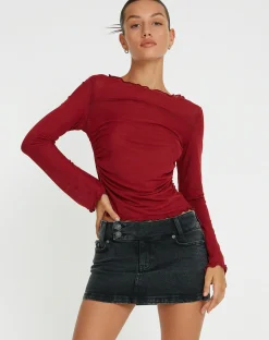 Motel Rocks Long Sleeve Tops-Armina Long Sleeve Top in Burgundy