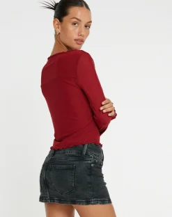 Motel Rocks Long Sleeve Tops-Armina Long Sleeve Top in Burgundy