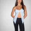 Motel Rocks Strappy Tops-Arsyla Mesh Butterfly Top in Pastel Blue
