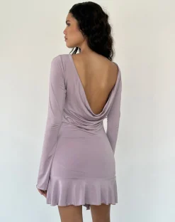 Motel Rocks Long Sleeve Dresses | Mini Dresses-Arwen Backless Ruffle Mini Dress in Slinky Mauve