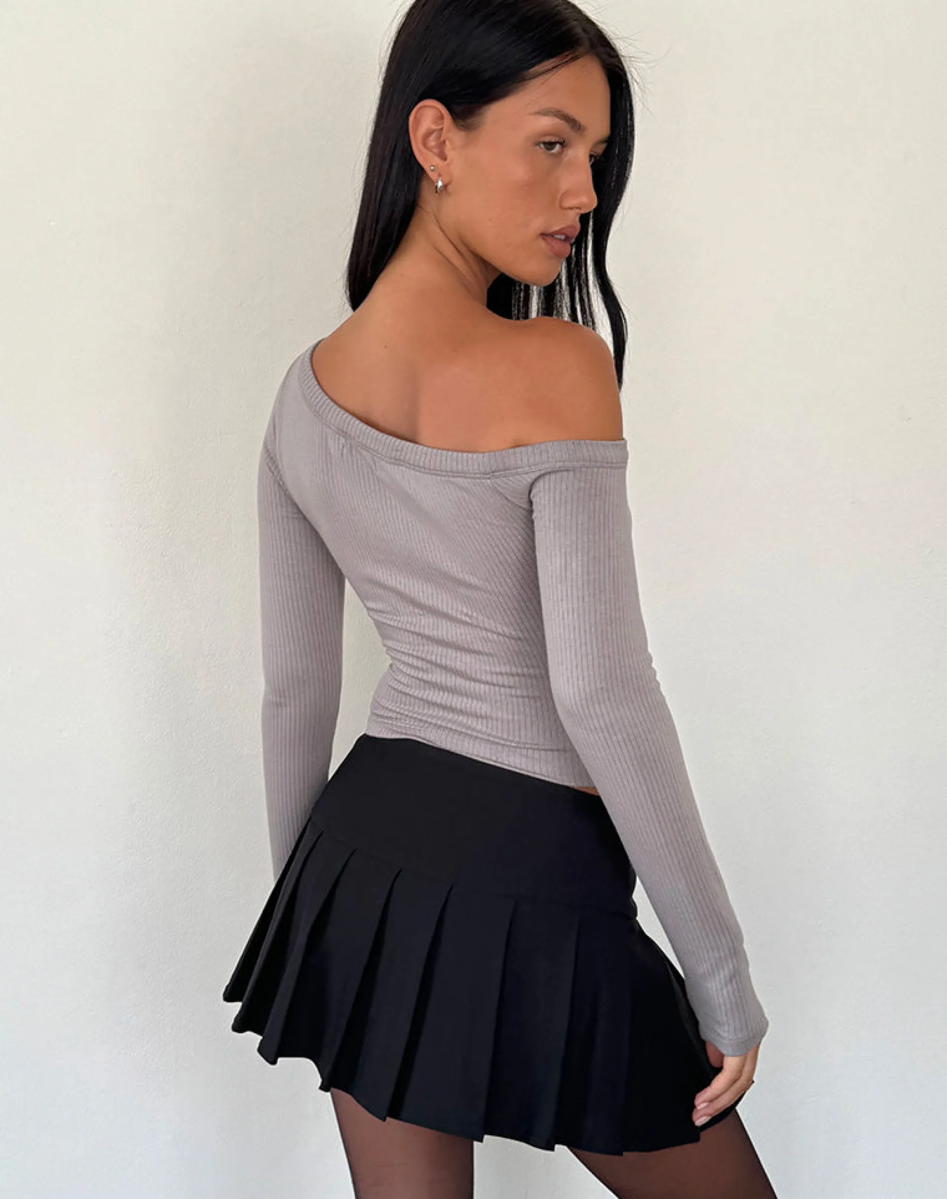 Motel Rocks Long Sleeve Tops | Going Out Tops-Ashia Asymmetrical Long Sleeve Top in Elephant Grey ElephantGrey