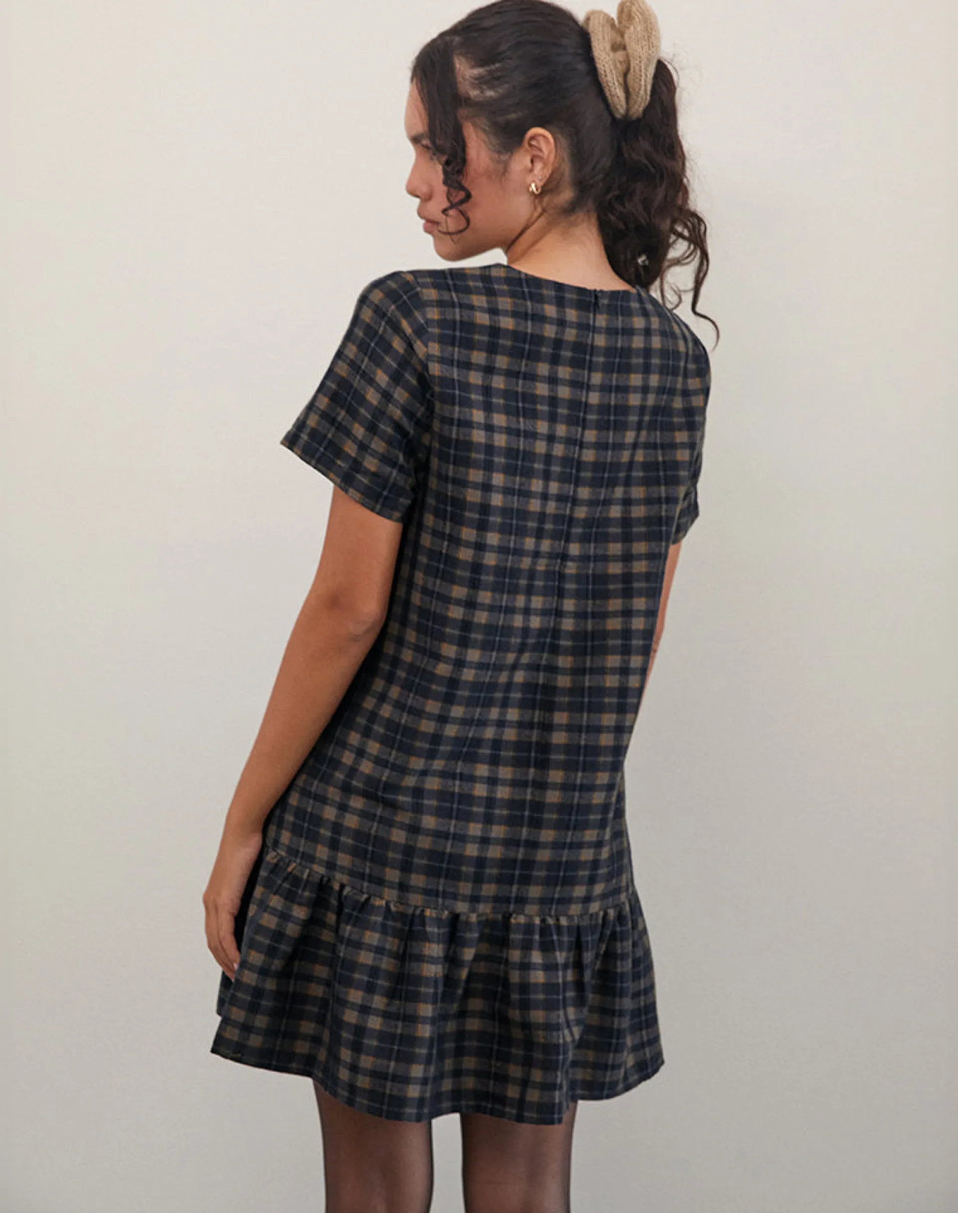Motel Rocks Day Dresses | Mini Dresses-Asterin Mini Smock Dress in Navy Mustard Check