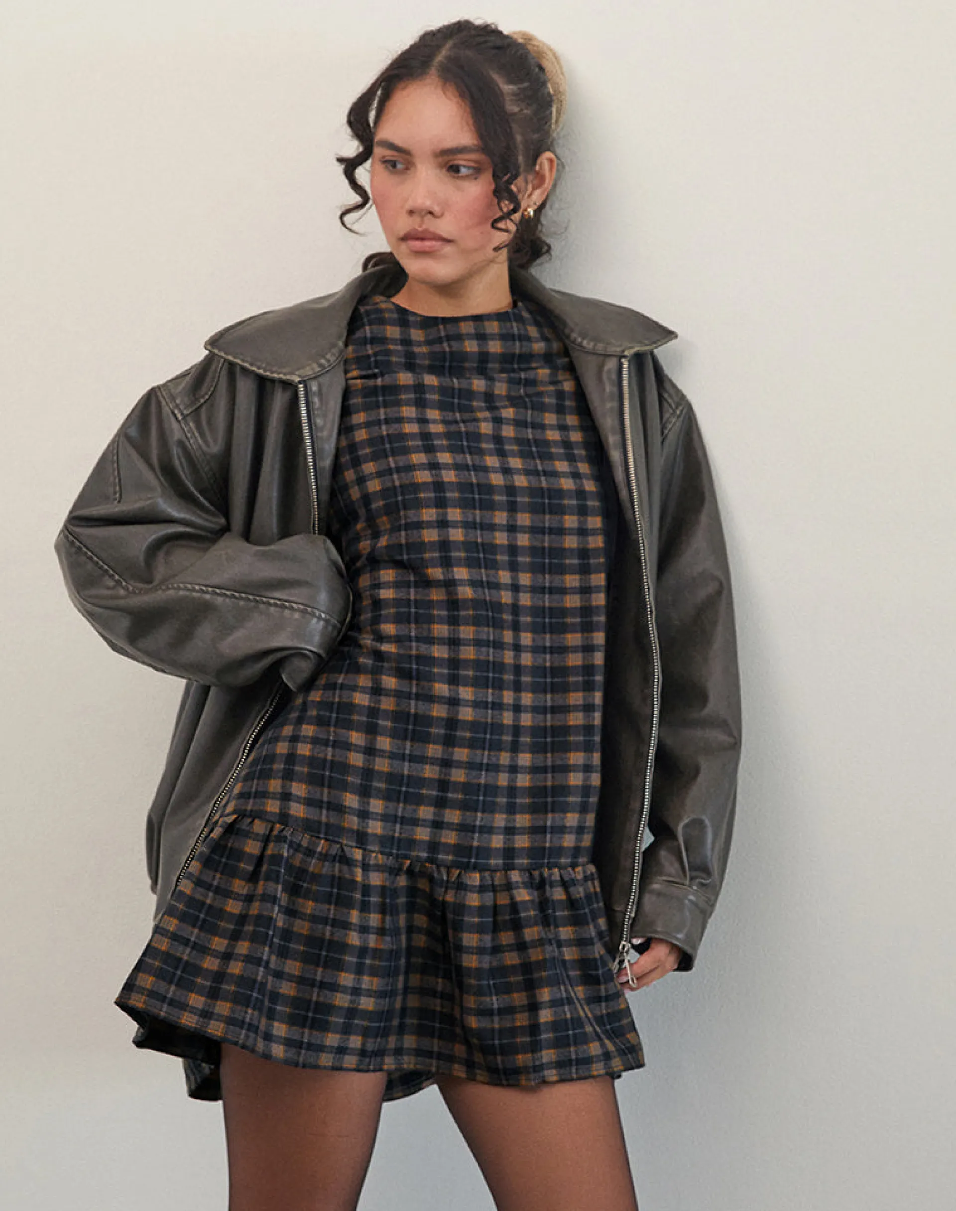 Motel Rocks Day Dresses | Mini Dresses-Asterin Mini Smock Dress in Navy Mustard Check