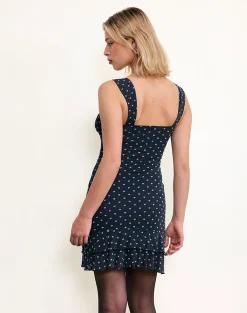 Motel Rocks Printed Dresses | Party Dresses-Astika Mini Dress in Heart Flock Navy Yellow HeartFlockNavyYellow