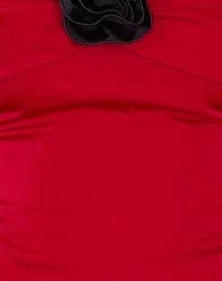 Motel Rocks Bandeau Tops | Going Out Tops-Astrum Satin Bandeau Top in Red with Black Rose RedwithBlackRose