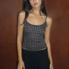 Motel Rocks Co-Ords | Strappy Tops-Atarah Knit Cami Top in Argyle Black Grey