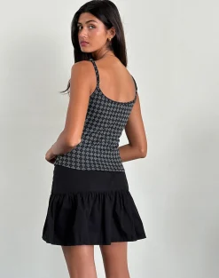 Motel Rocks Co-Ords | Strappy Tops-Atarah Knit Cami Top in Argyle Black Grey