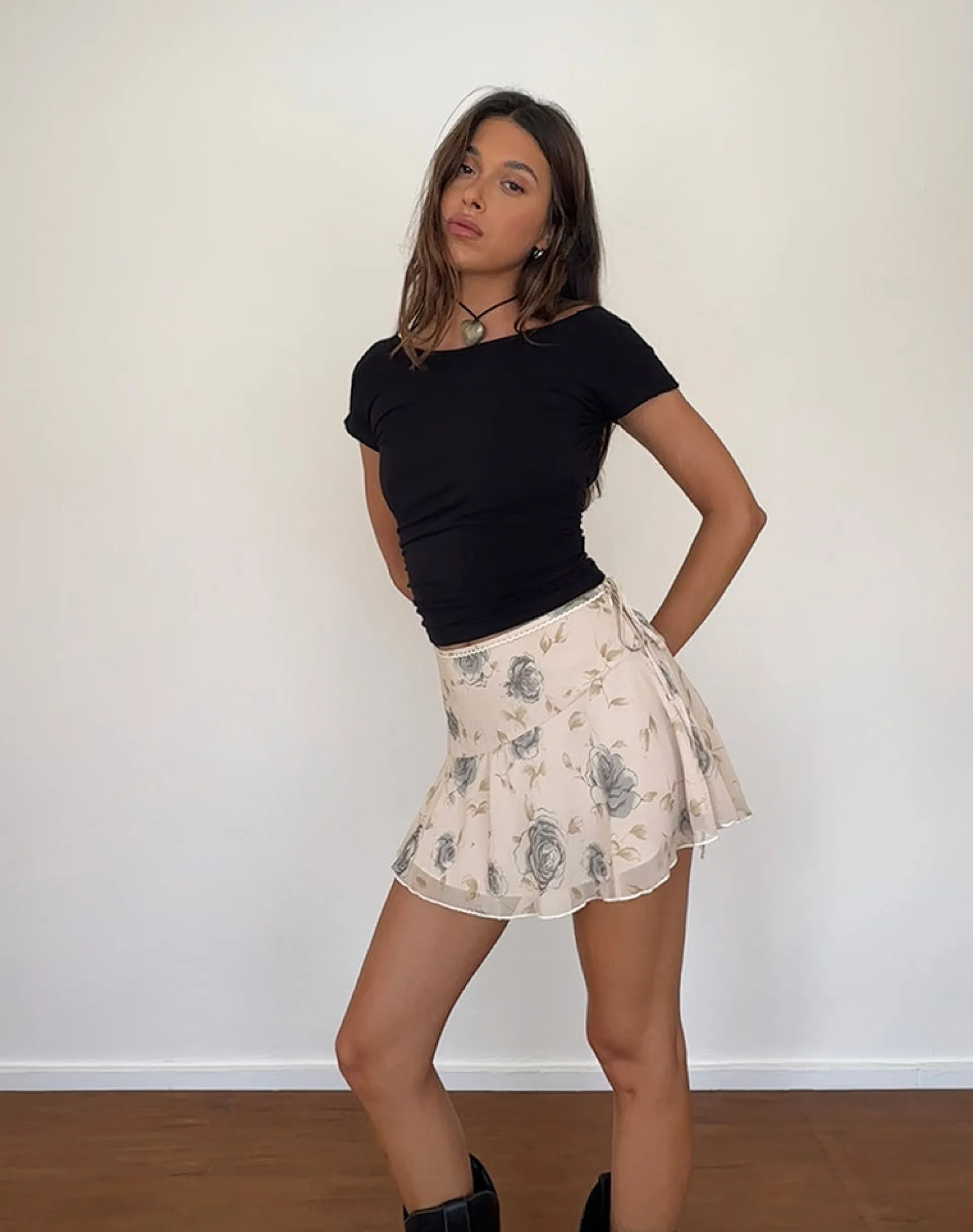 Motel Rocks Co-Ords | Printed Skirts-Athalia Mini Skirt in Wild Rose Blue