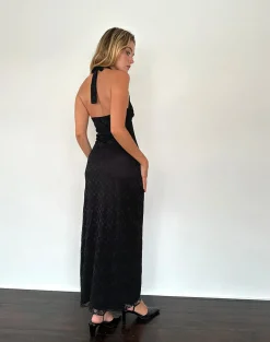 Motel Rocks Bodycon Dresses | Maxi Dresses-Atma Halterneck Maxi Dress in Canina Lace Black