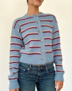 Motel Rocks Cardigans-Audrina Cardigan in Blue and Red Stripe BlueandRedStripe