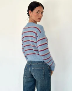 Motel Rocks Cardigans-Audrina Cardigan in Blue and Red Stripe BlueandRedStripe
