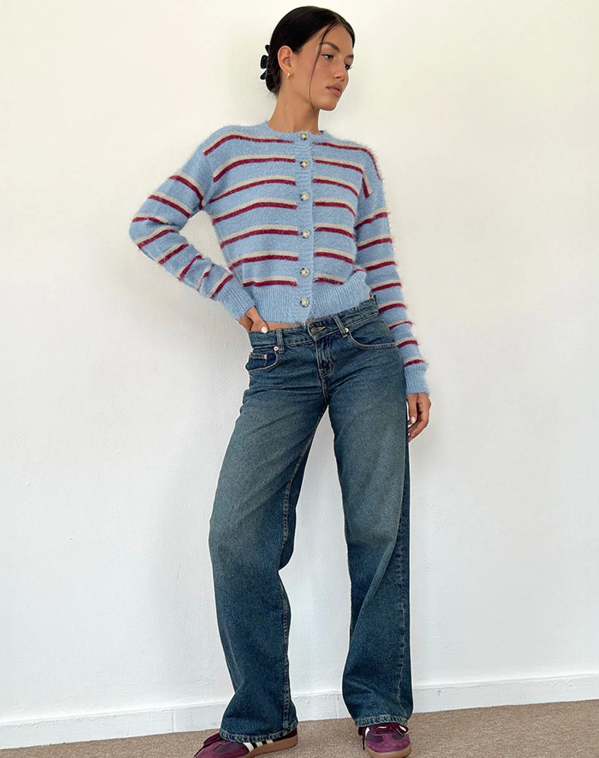 Motel Rocks Cardigans-Audrina Cardigan in Blue and Red Stripe BlueandRedStripe