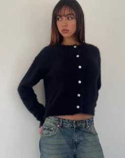 Motel Rocks Basics-Audrina Cardigan in Fluffy Knit Black fluffyknitblack