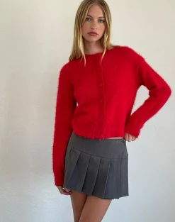 Motel Rocks Cardigans-Audrina Cardigan in Fluffy Red FluffyRed