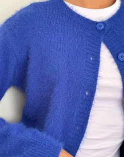 Motel Rocks Cardigans-Audrina Cardigan in Fluffy Cobalt Blue FluffyCobaltBlue