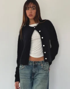 Motel Rocks Basics-Audrina Cardigan in Fluffy Knit Black fluffyknitblack