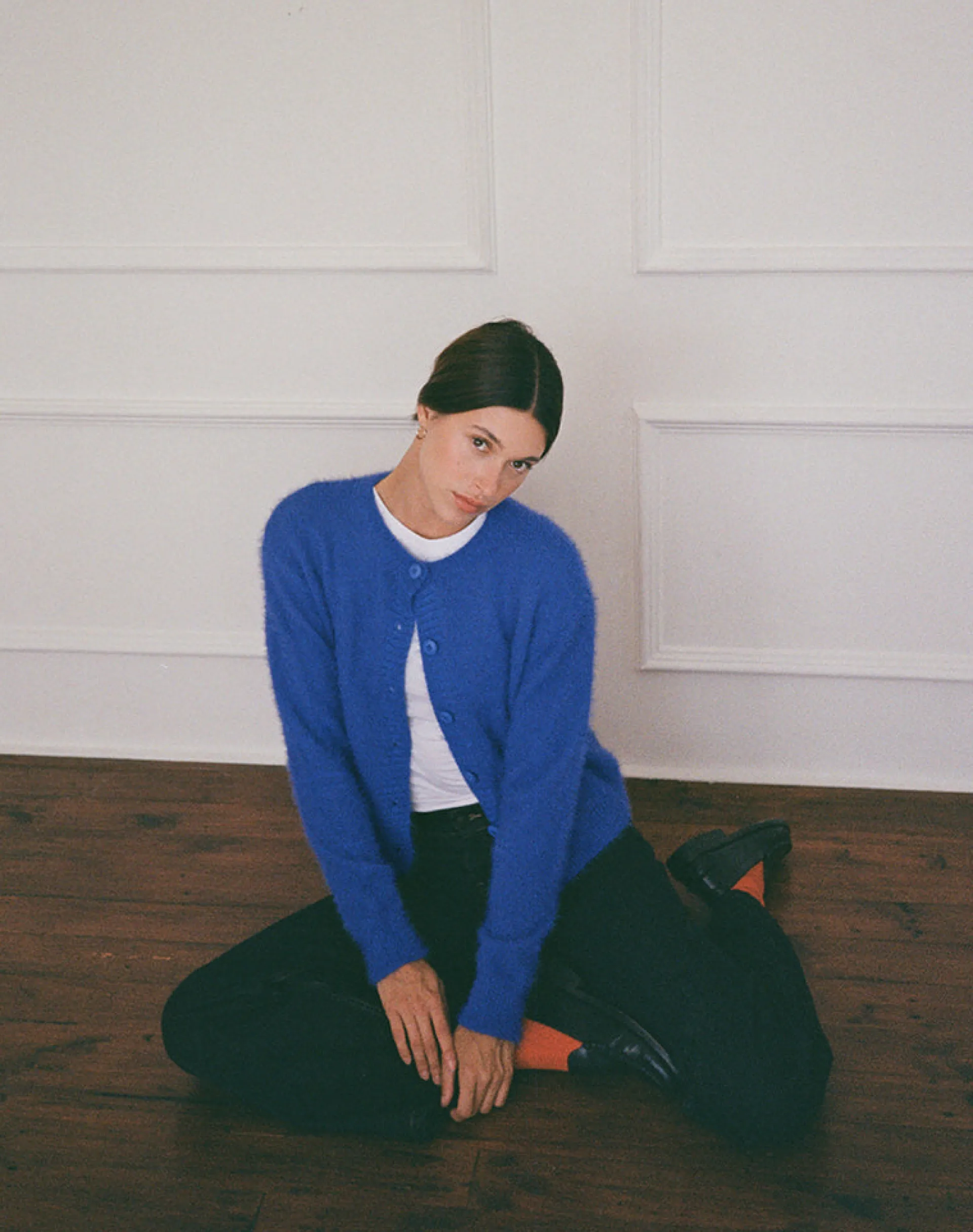 Motel Rocks Cardigans-Audrina Cardigan in Fluffy Cobalt Blue FluffyCobaltBlue