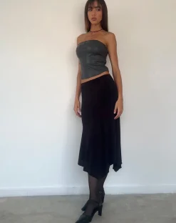 Motel Rocks Bandeau Tops-Audy Bandeau Crop Top in PU Slate Grey