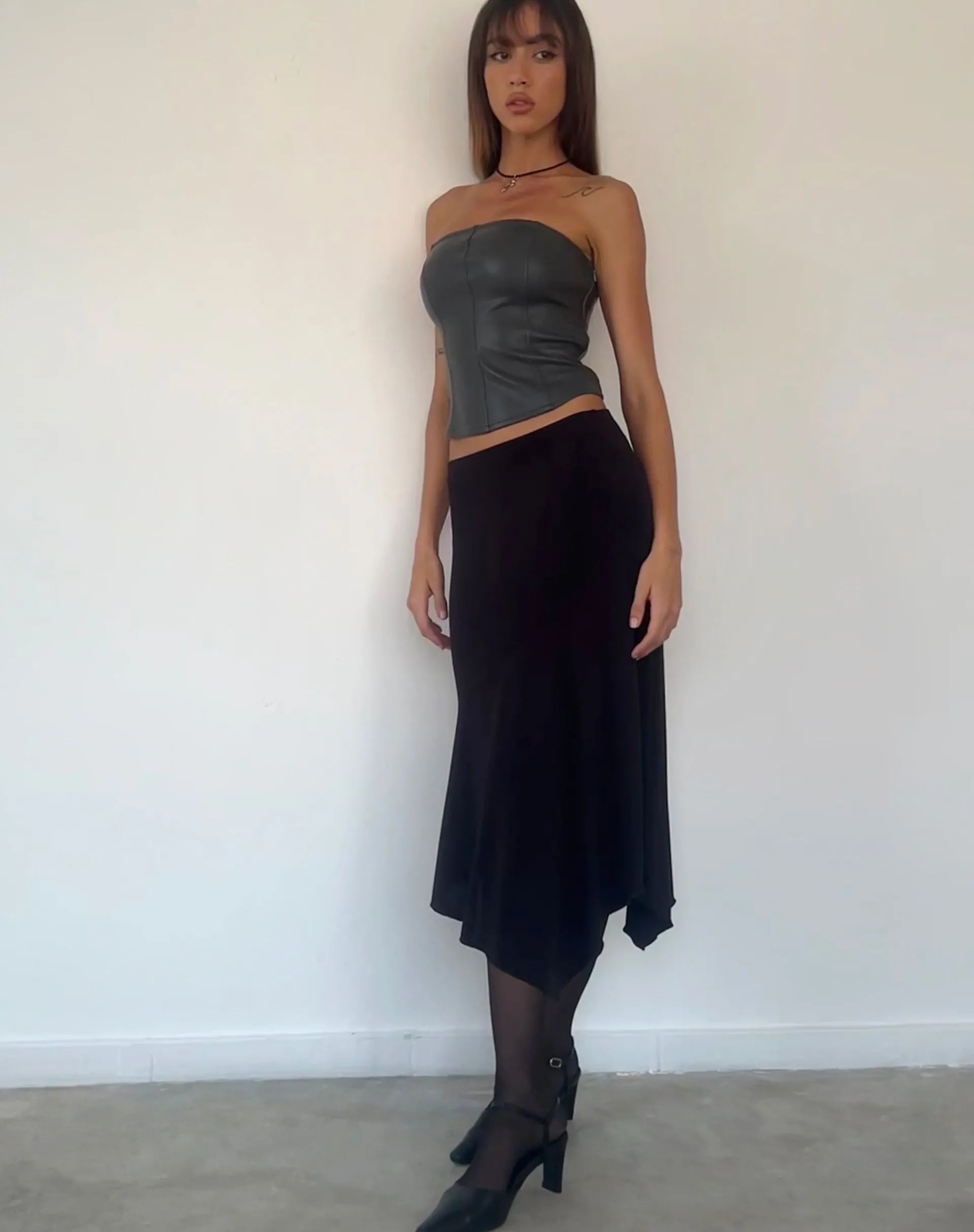 Motel Rocks Bandeau Tops-Audy Bandeau Crop Top in PU Slate Grey