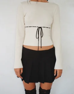 Motel Rocks Basics | Basic Tops-Awdella Knitted Long Sleeve Top in Beige knittedbeige
