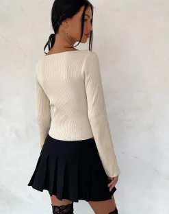 Motel Rocks Basics | Basic Tops-Awdella Knitted Long Sleeve Top in Beige knittedbeige