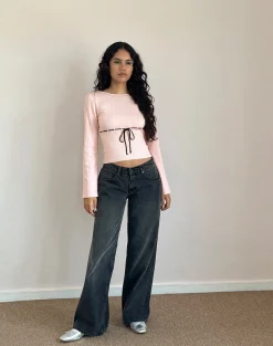 Motel Rocks Basic Tops | Long Sleeve Tops-Awdella Top in Blush Pink with Black BlushPinkwithBlack