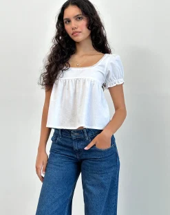 Motel Rocks Shirts And Blouses-Axoni Square Neck Blouse in Linen White LinenWhite
